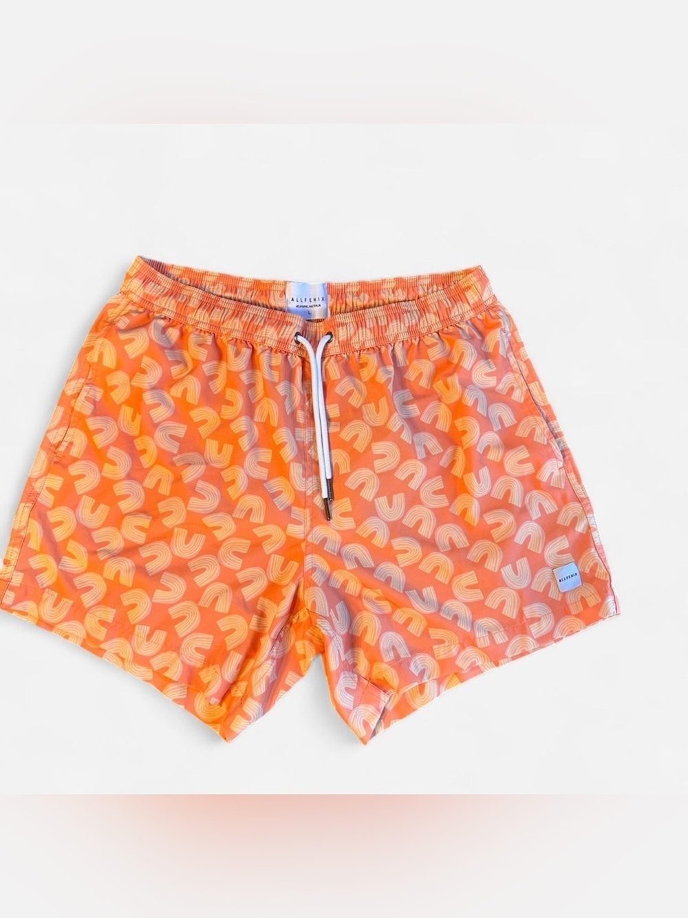ALLFENIX Men’s Swim Trunks Shorts Peach Rainbow Print Size Large Beachwear